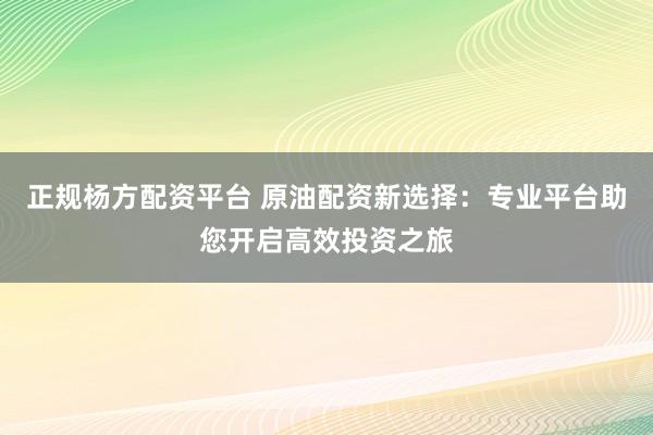 正规杨方配资平台 原油配资新选择：专业平台助您开启高效投资之旅